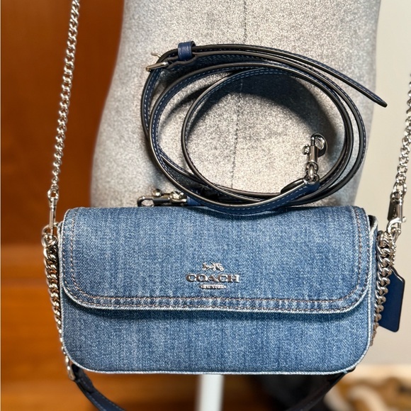 Coach Denim Crossbody Bag with Silver Chain - Picture 3 of 12
